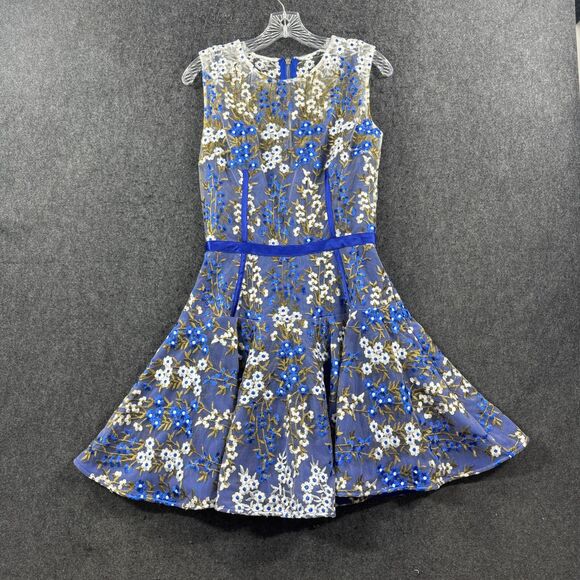 Bronx & Banco Dress Women's Small UK 8 Royal Blue Floral Lace Fit & Flare